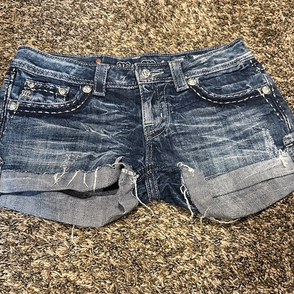Miss Me Distressed Blue Jean Shorts